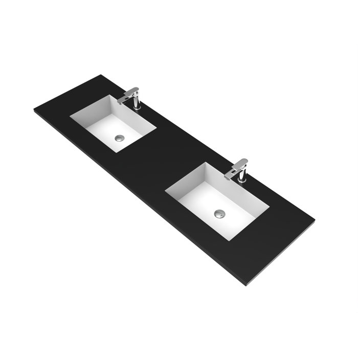 CastelloUSA 72'' Solid Surface Double Vanity Top with Sink and 2 Faucet